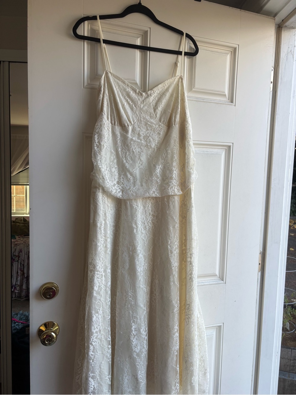 Ivory Lace Slip Dress with Spaghetti Straps